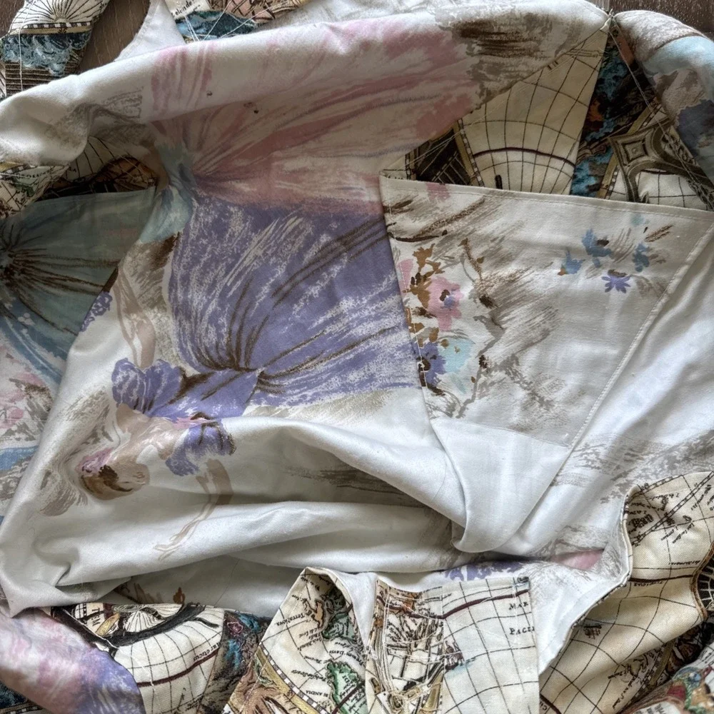 Hobo Style Shoulder Tote With Inside Pockets In A Map Print